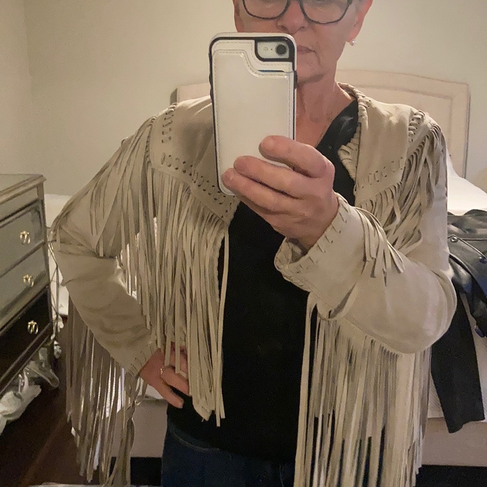Faux suede fringe cropped jacket